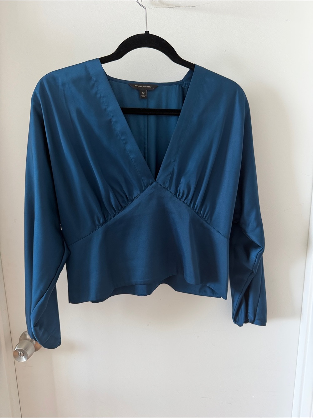 Banana Republic Teal Satin V-Neck Blouse